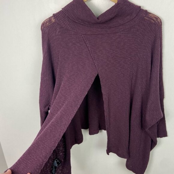 Free People Open Back Purple Turtleneck Cowl Sweater Oversized Size Small Boho S - Picture 9 of 16
